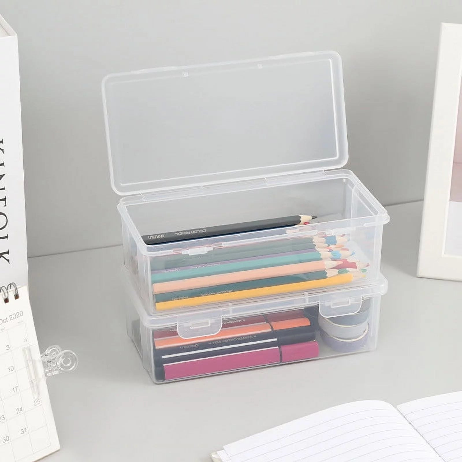 Plastic Snap Tight Lid Large Pencil Box, White