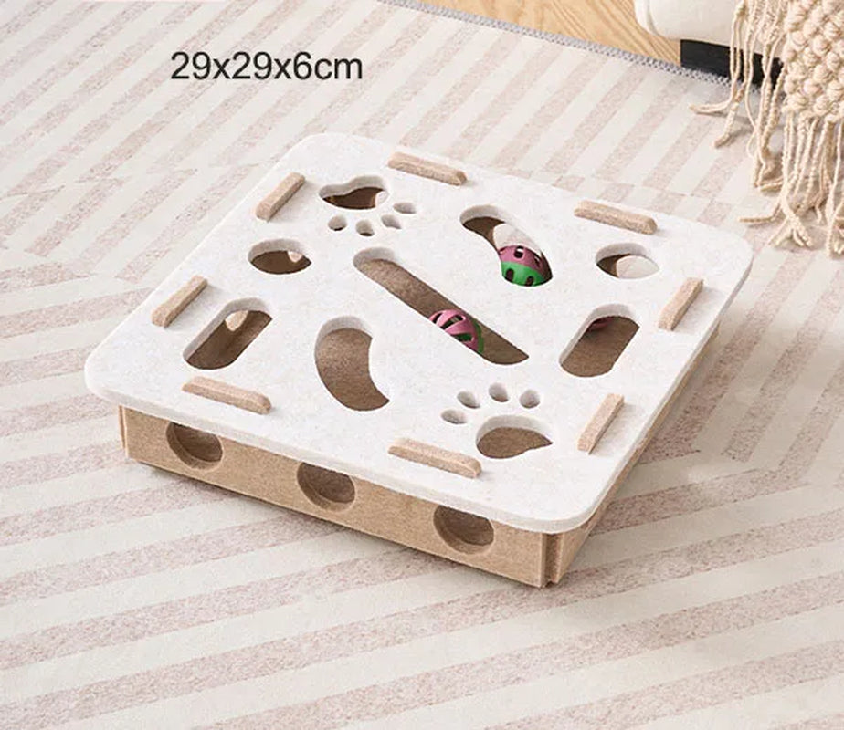 Pet Cat Puzzle Maze Holes Toys Felt Box with Bell Ball