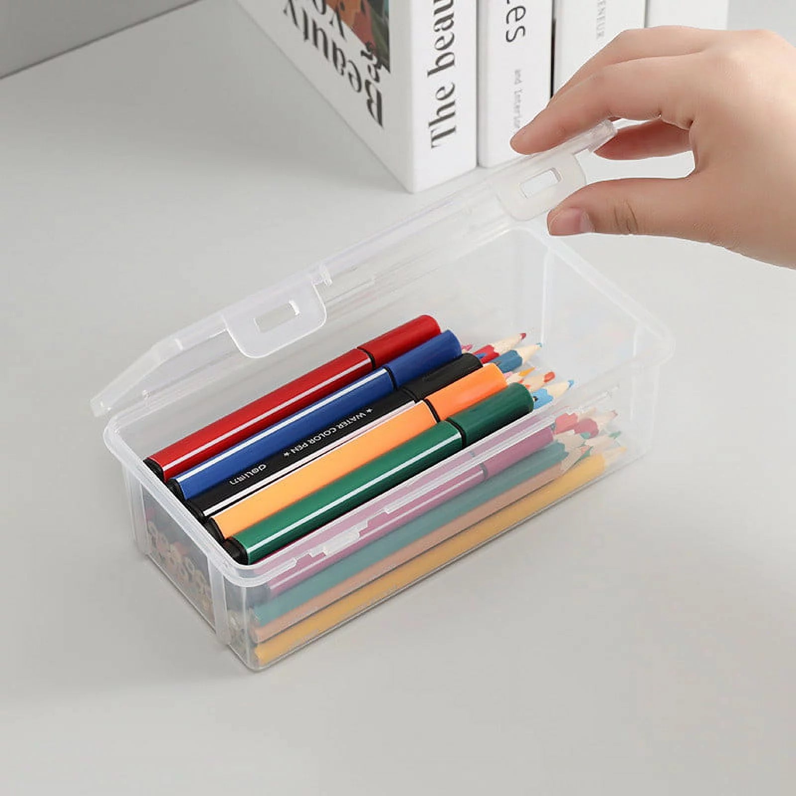 Plastic Snap Tight Lid Large Pencil Box, White