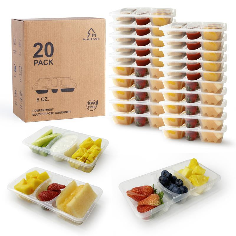 Snack Containers with Lids, 3 Compartment, 20 Pack, 8 OZ Reusable