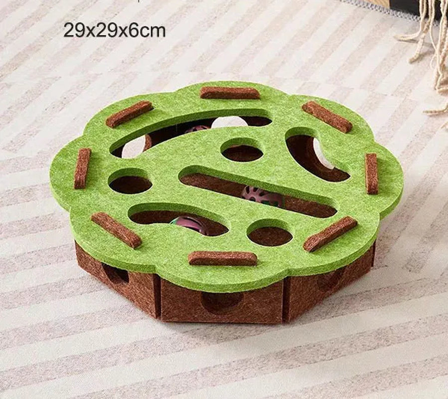 Pet Cat Puzzle Maze Holes Toys Felt Box with Bell Ball