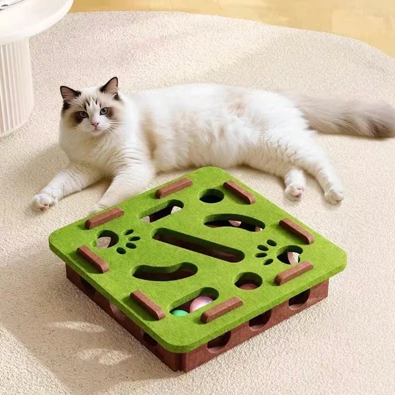 Pet Cat Puzzle Maze Holes Toys Felt Box with Bell Ball
