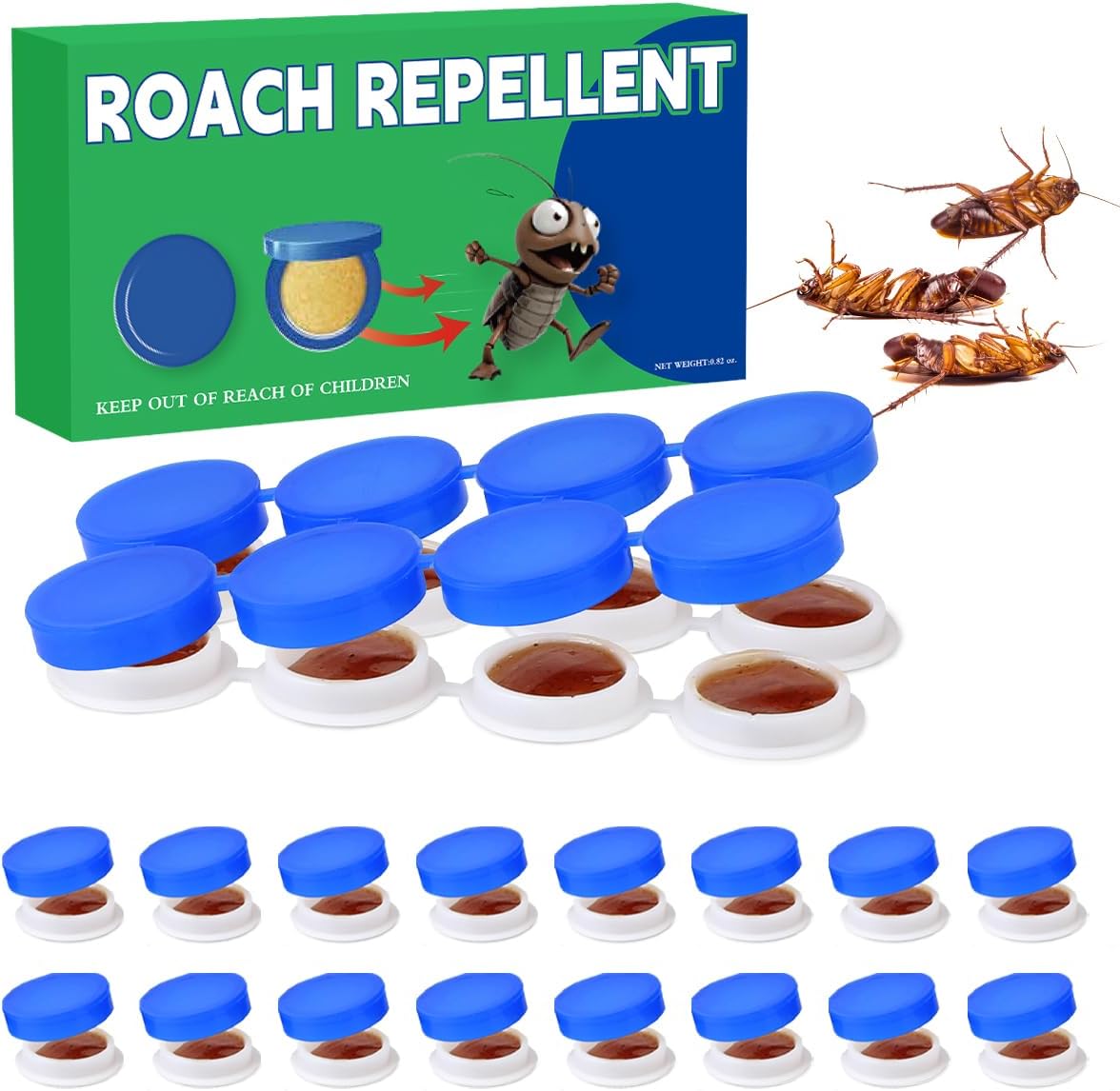 16-Piece Cockroach Bait and Repellent Stations for Indoor Infestation Control, Effective Solution for Small to Large Roaches, User-Friendly Design for Discreet Placement