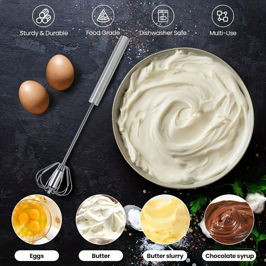 Stainless Steel Egg Beater Durable Semi-Automatic 
