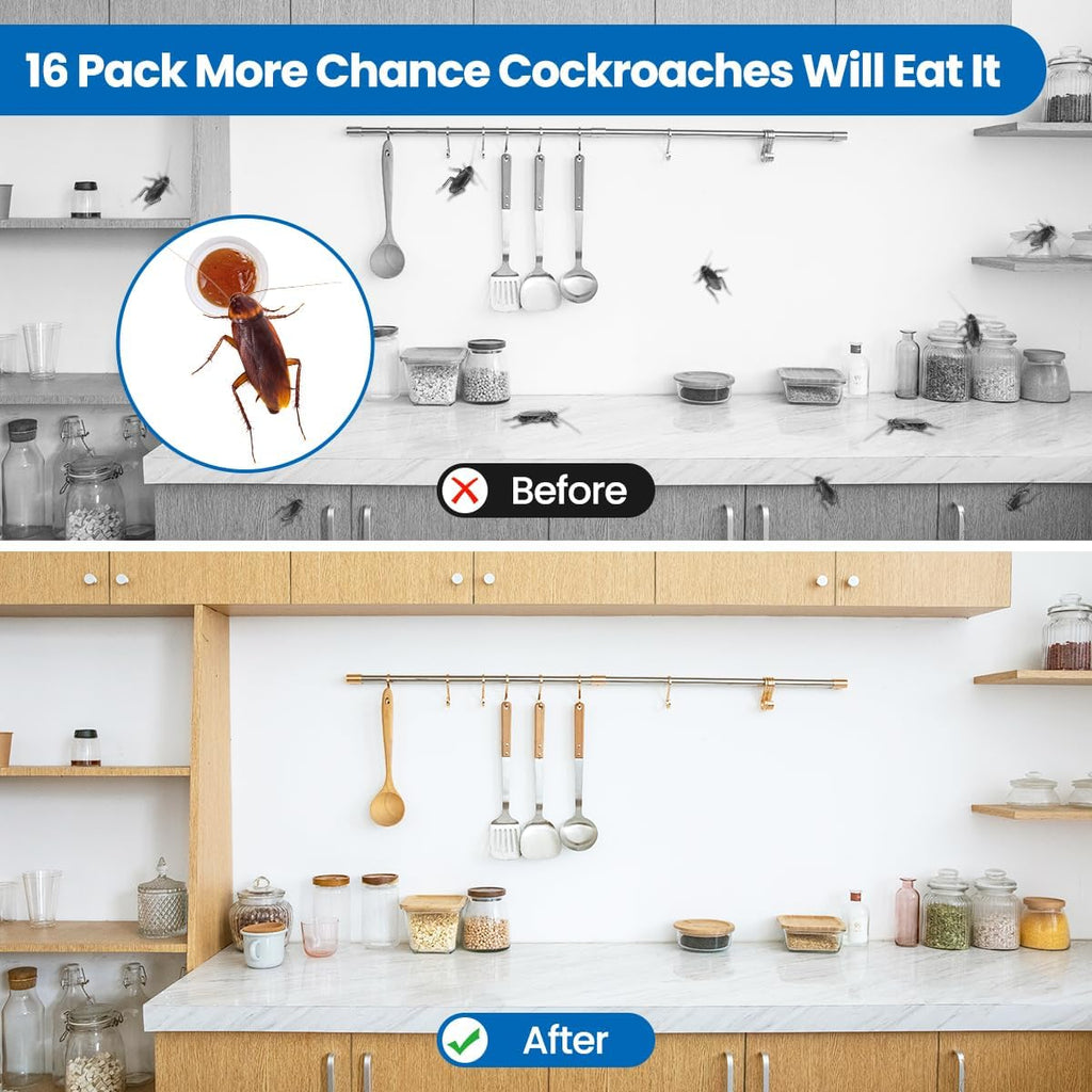 16-Piece Cockroach Bait and Repellent Stations for Indoor Infestation Control, Effective Solution for Small to Large Roaches, User-Friendly Design for Discreet Placement