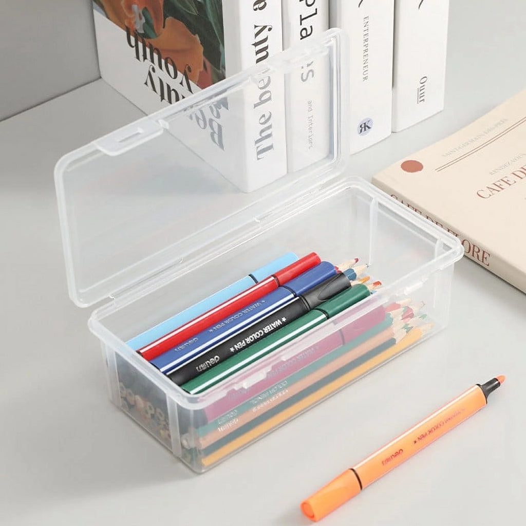 Plastic Snap Tight Lid Large Pencil Box, White