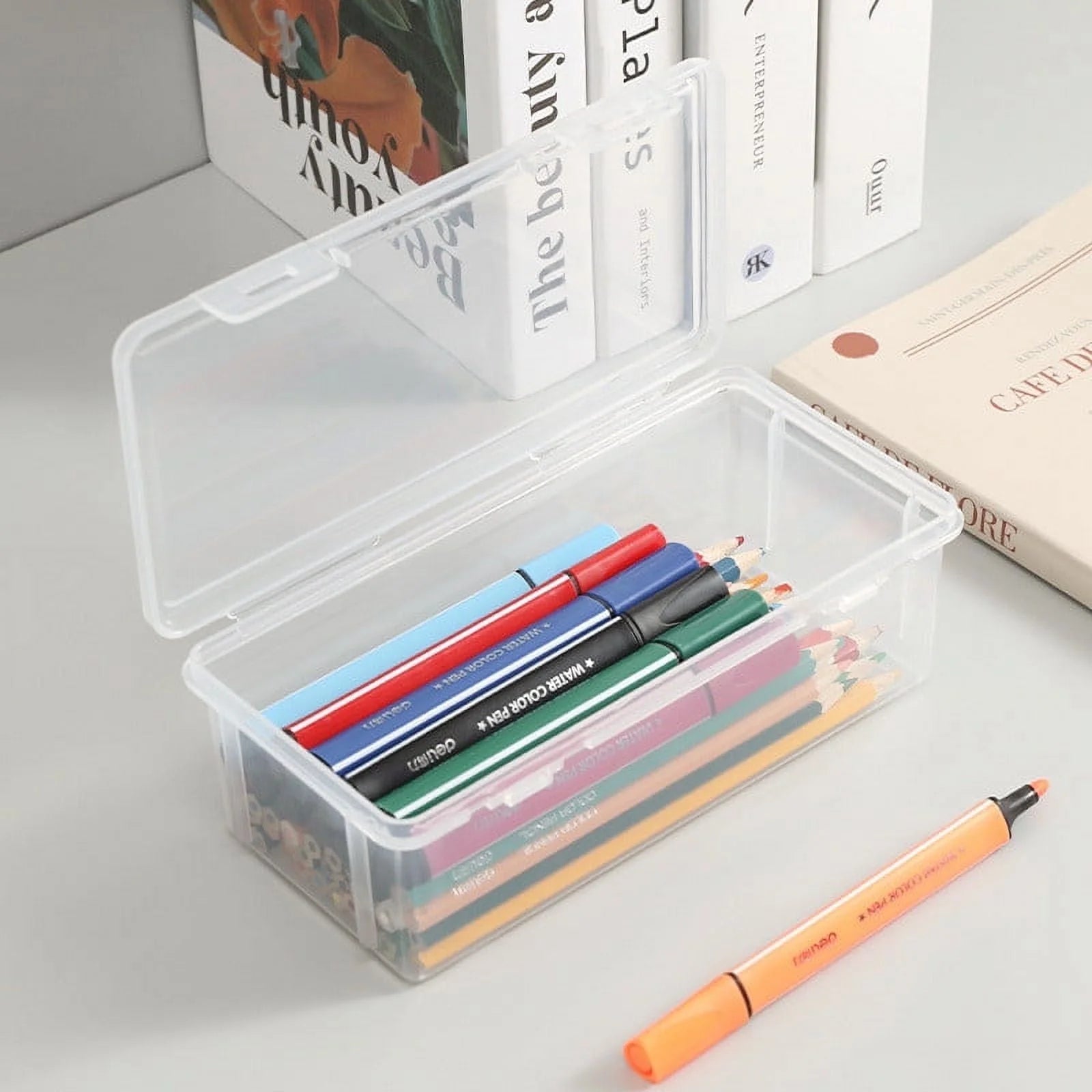 Plastic Snap Tight Lid Large Pencil Box, White