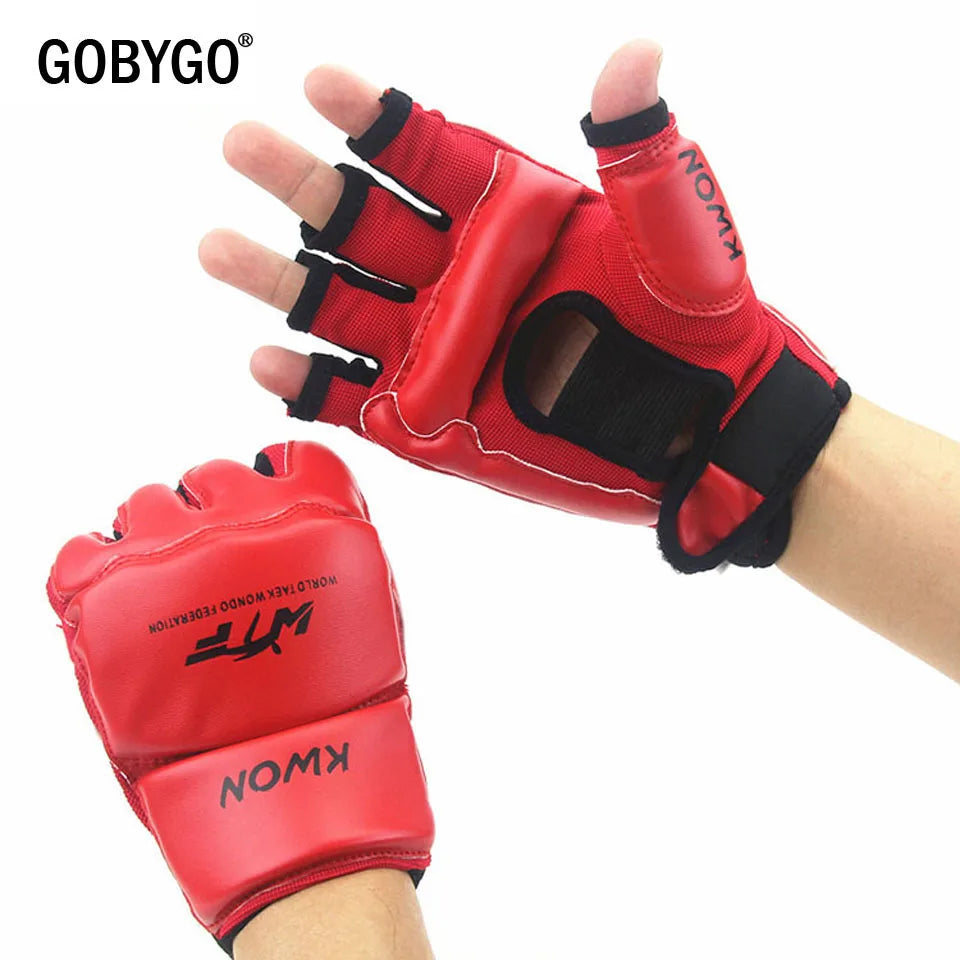 Half Finger Boxing Gloves PU Leather MMA Fighting Kick Boxing Gloves Karate Muay Thai Training Workout Gloves Kids Men