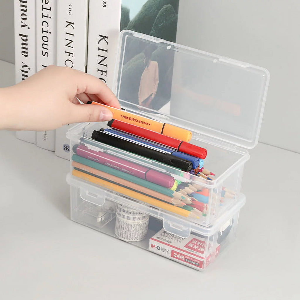 Plastic Snap Tight Lid Large Pencil Box, White