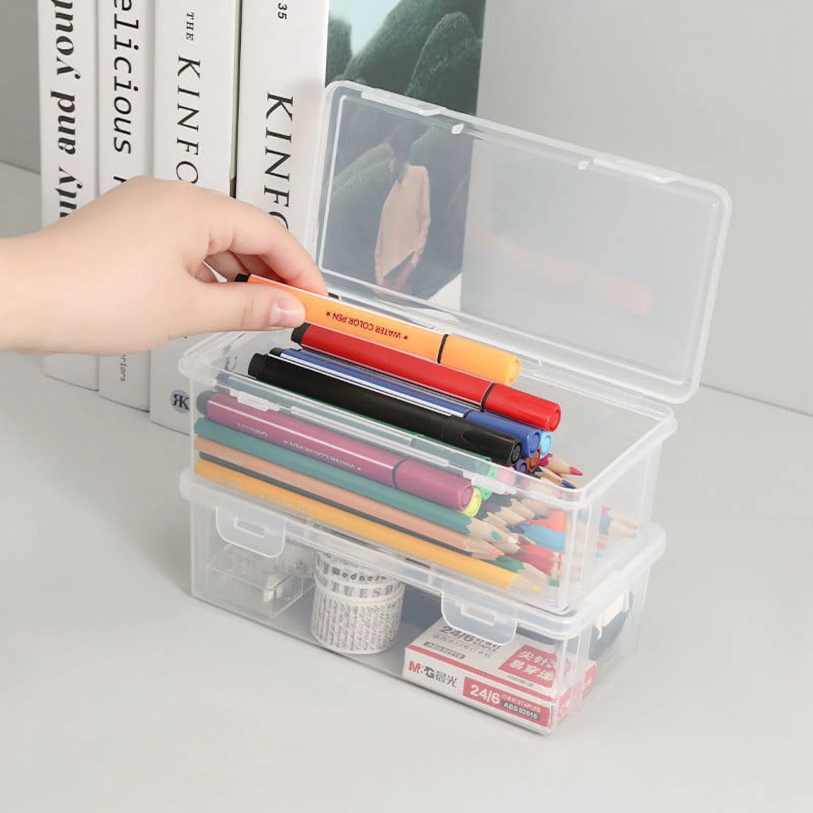 Plastic Snap Tight Lid Large Pencil Box, White