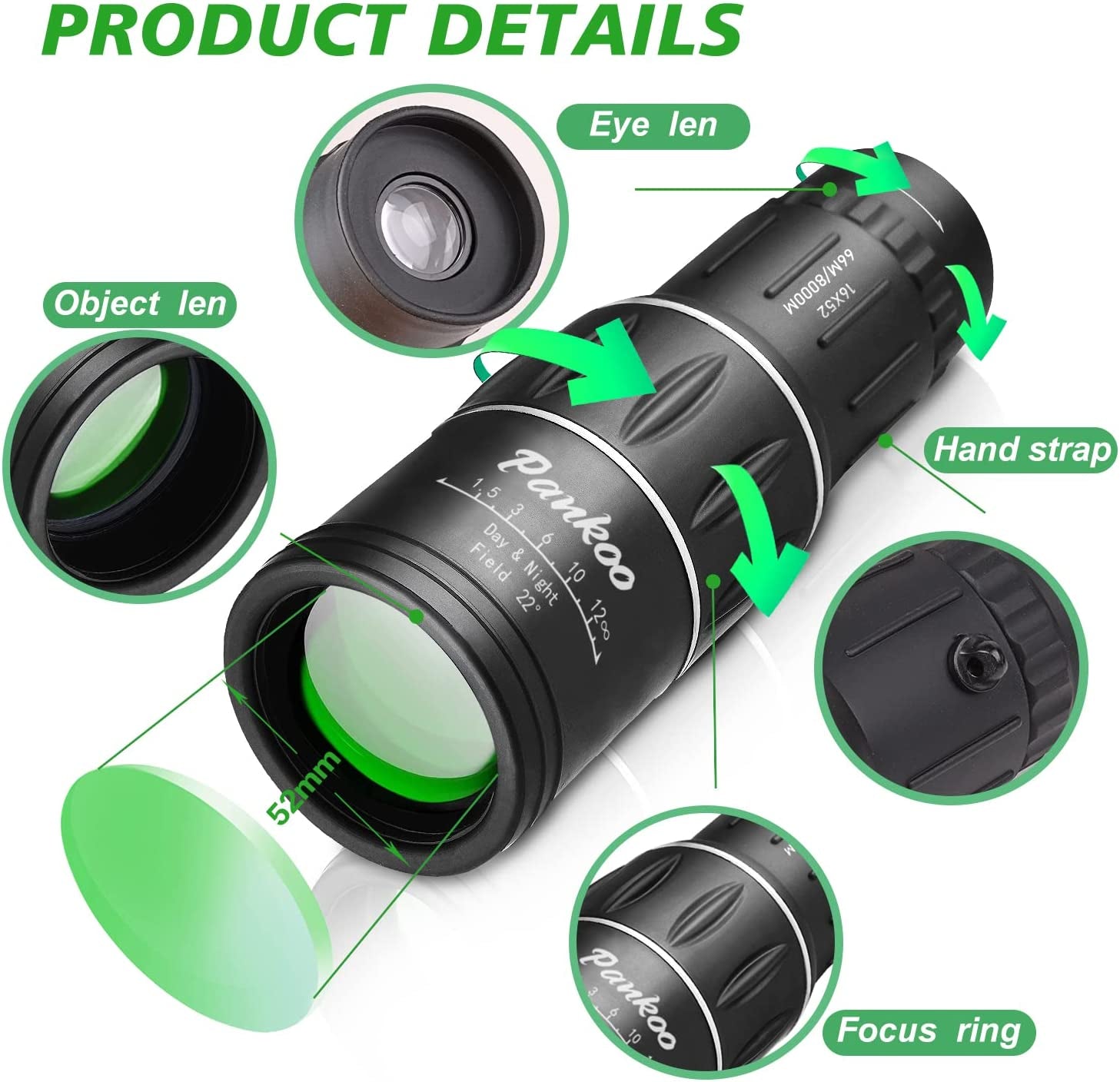 16X52 Monocular Telescope High Powered for Adults. Concert,Travelling