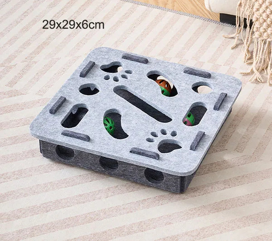Pet Cat Puzzle Maze Holes Toys Felt Box with Bell Ball