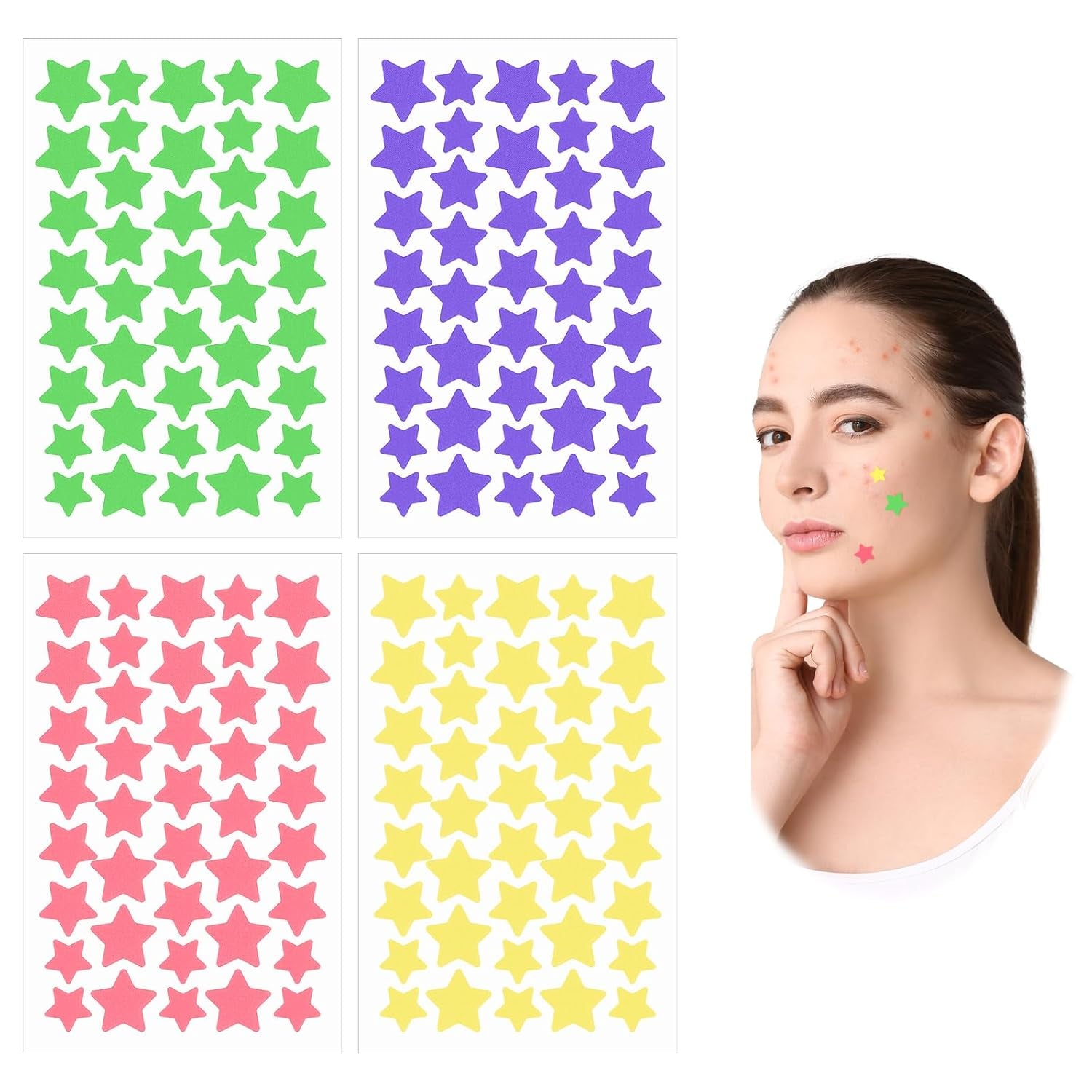 Face Pimple Patches Cute Star Zit Covers 160 Pcs Sticky Spot Stickers Hydrocolloid Pad Covering Pore Cleaning Strips Peel Invisible Spot Absorbing Zit Patch for Women Men