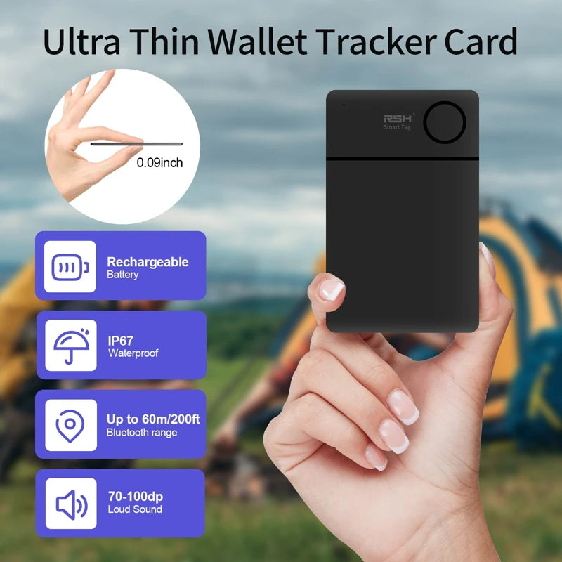 Smart Card Tracker Work with Apple Find My App Wireless Rechargerable anti Lost Item Locator for Luggage Bluetooth Tracker GPS