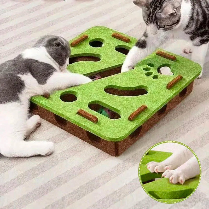 Pet Cat Puzzle Maze Holes Toys Felt Box with Bell Ball